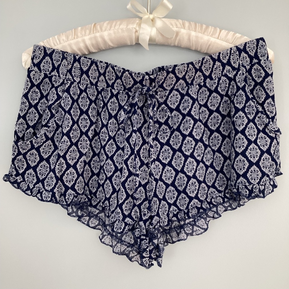Lily White Womens Navy Print Pajama Shorts Size Small